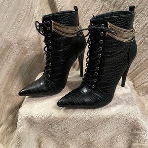 Black Lace-Up Stiletto Ankle Boots